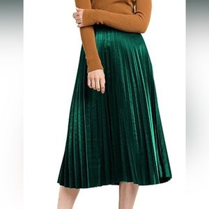 Velvet Pleated High Waist Midi Calf Aline Skirt